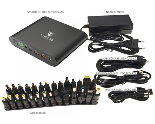Powerbanka Viking Technology Smartech QC3.0 20000mAh s adaptéry a kabely