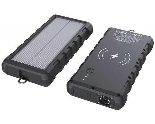 Solární powerbanka s funkcí bezdrátového nabíjení a integrovanou svítilnou