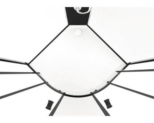 Sprchový kout s rohovým vstupem a černým rámem shora