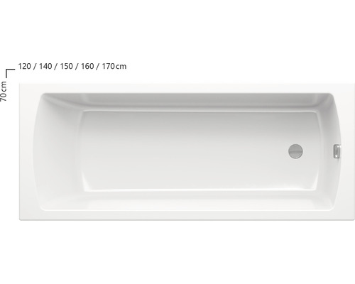 Obdélníková vana o rozměrech 120/140/150/160/170x70 cm
