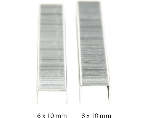 Dvě různé velikosti sešívacích sponek: 6 x 10 milimetrů a 8 x 10 milimetrů