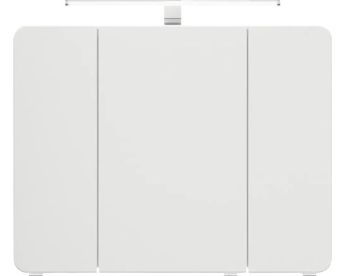 Bílá zrcadlová skříňka se třemi dvířky a integrovaným osvětlením