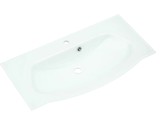 Umyvadlo z sanitární keramiky s otvorem pro baterii a přepadem