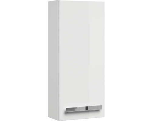 Bílá závěsná skříňka s kovovou rukojetí