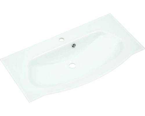 Umyvadlo z sanitární keramiky s otvorem pro baterii a přepadem