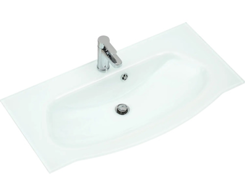 Umyvadlo s baterií a skleněnou deskou