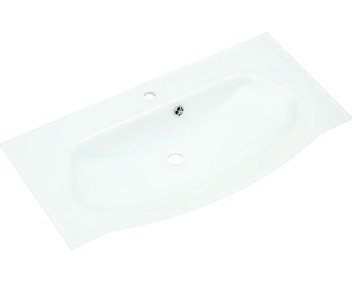 Skleněné umyvadlo s otvory pro kohoutky a odtok