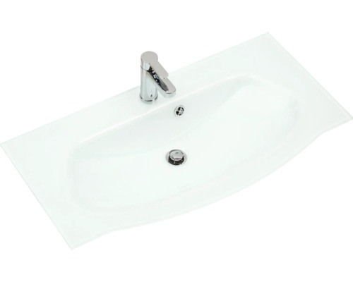 Skleněné umyvadlo s baterií