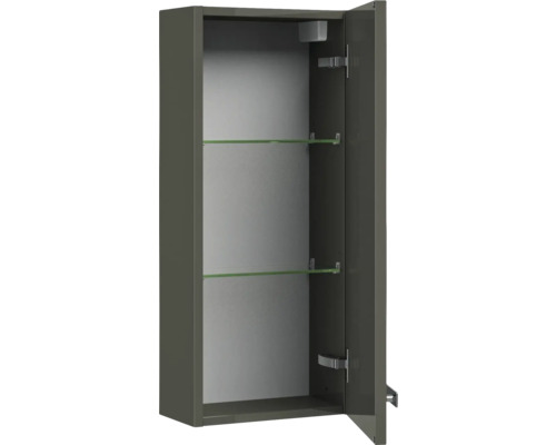 Otevřená zrcadlová skříňka se dvěma skleněnými policemi