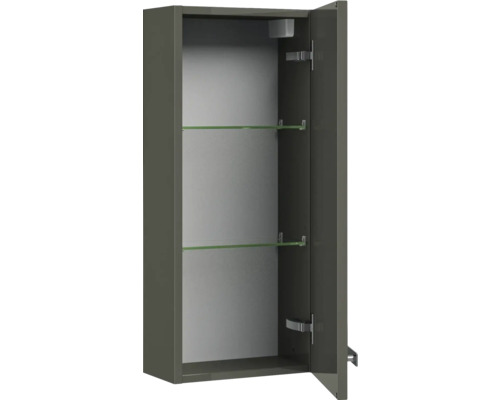 Otevřená zrcadlová skříňka se dvěma skleněnými policemi