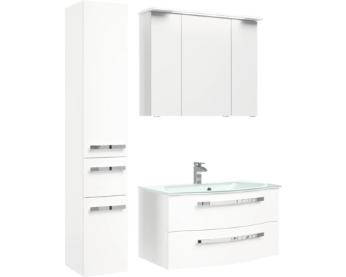 Koupelnový set s umyvadlem, zrcadlovou skříňkou a vysokou skříní