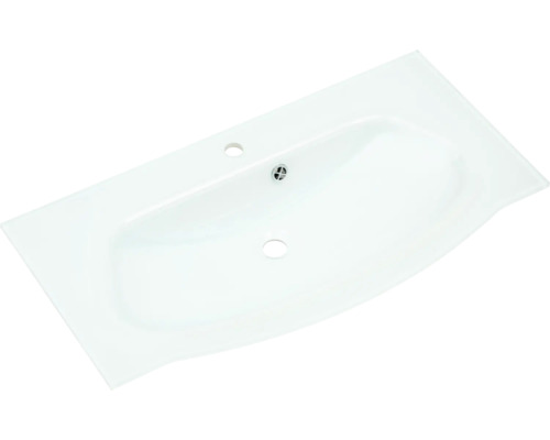 Skleněné umyvadlo s otvorem pro kohoutek a přepadem