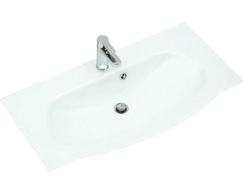 Skleněné umyvadlo s baterií a odtokovou soupravou