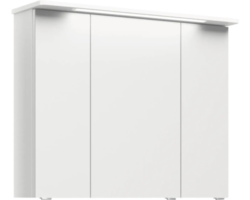 Bílá závěsná skříňka se třemi dvířky a osvětlením