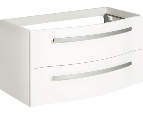 Bílá skříňka pod umyvadlo se dvěma zásuvkami a madly