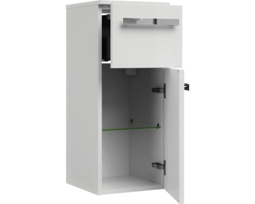 Vysoká skříňka s jedněmi dvířky a jednou zásuvkou do koupelny