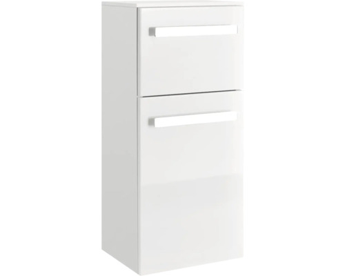 Bílá koupelnová závěsná skříňka se dvěma zásuvkami