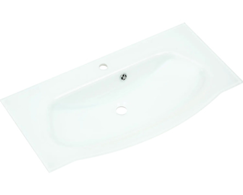 Umyvadlo z sanitární keramiky s otvorem pro kohoutek a přepadem