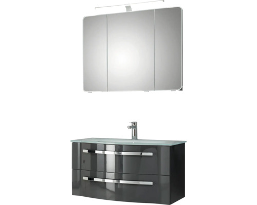 Sestava koupelnového nábytku s umyvadlovou skříňkou, umyvadlem a zrcadlovou skříňkou