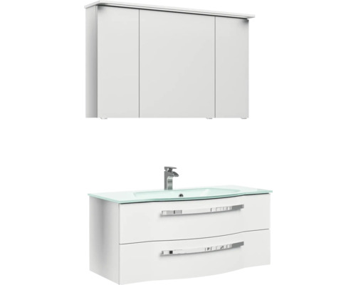 Umyvadlo se skříňkou a zrcadlová skříňka do koupelny