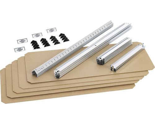 Příslušenství pro zavěšené podhledy s montážními profily, krycími deskami a upevňovacími sponami