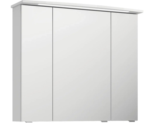 Bílá zrcadlová skříňka se třemi dvířky a osvětlením