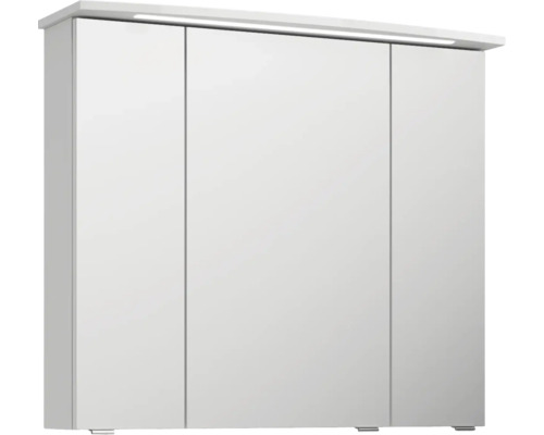 Bílá zrcadlová skříňka se třemi dvířky a osvětlením