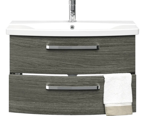 Skříňka pod umyvadlo se dvěma zásuvkami, armaturou a ručníkem