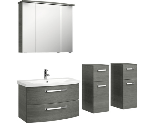 Koupelnový set s umyvadlem, zrcadlovou skříňkou a dvěma vysokými skříněmi