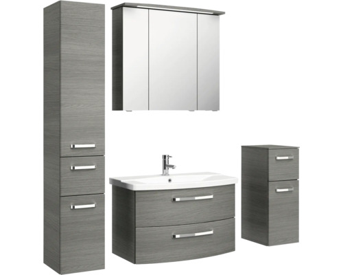 Sestava koupelnového nábytku s umyvadlem, zrcadlovou skříňkou a vysokou skříní