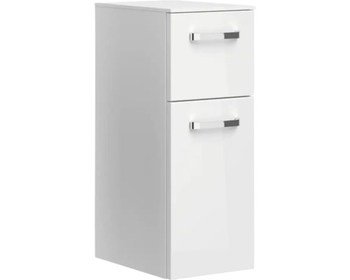 Bílá koupelnová skříňka se dvěma zásuvkami a úchyty