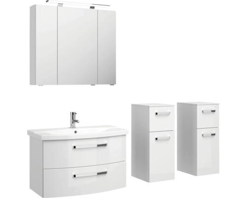 Koupelnový set se zrcadlovou skříňkou, skříňkou pod umyvadlo a dvěma bočními skříňkami