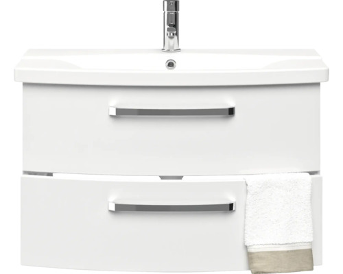 Skříňka pod umyvadlo se dvěma zásuvkami, baterií a ručníkem