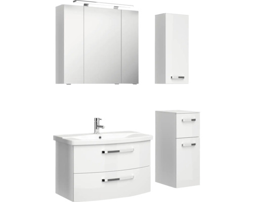 Koupelnový set se zrcadlovou skříňkou, umyvadlovou skříňkou, umyvadlem a vysokou skříní