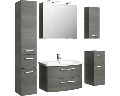 Koupelnová sestava s umyvadlem, zrcadlovou skříňkou a vysokými skříněmi