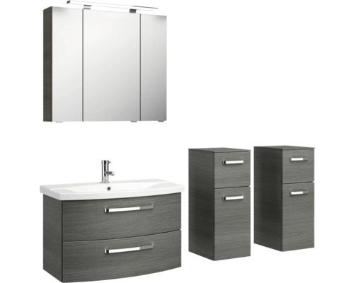 Sestava koupelnového nábytku s umyvadlem, zrcadlovou skříňkou a dvěma spodními skříňkami