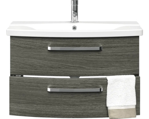 Skříňka pod umyvadlo se dvěma zásuvkami, armaturou a ručníkem