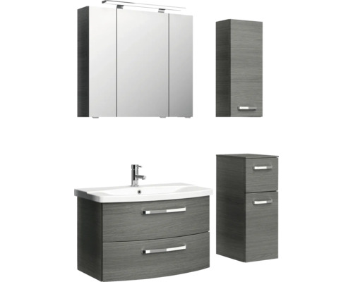 Sestava koupelnového nábytku s umyvadlovou skříňkou, zrcadlovou skříňkou a vysokými skříňkami