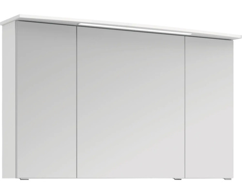 Bílá zrcadlová skříňka se třemi dvířky a osvětlením