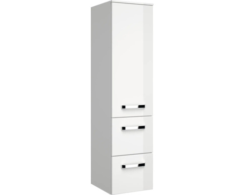 Bílá vysoká skříňka se třemi zásuvkami do koupelny