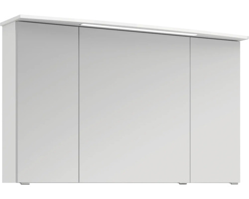 Bílá zrcadlová skříňka se třemi dvířky a osvětlením