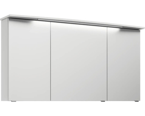 Bílá závěsná skříňka se třemi dvířky a integrovaným osvětlením