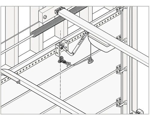 Zobrazení vnitřku garážových vrat s pružinami, kolejnicemi a uzamykacím mechanismem