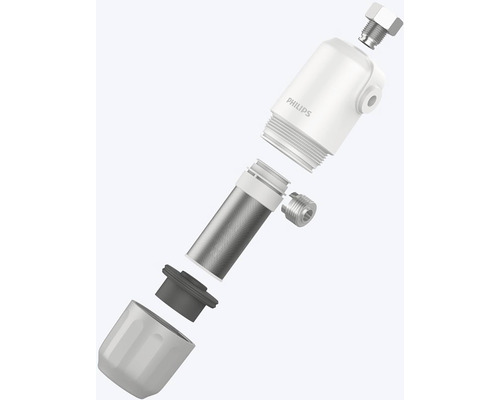 Rozložený pohled na vodní filtr Philips pro montáž na vodovodní kohoutek