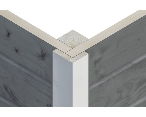 Detail rohového spoje s dřevěnými trámy