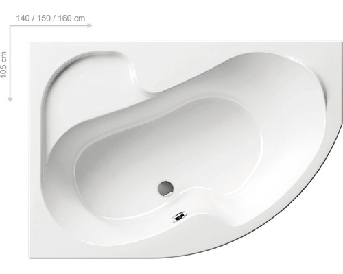 Rohová vana o rozměrech 140/150/160 x 105 cm