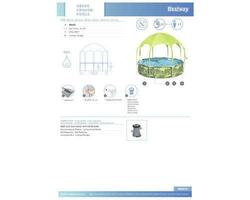 Nadzemní bazén Bestway se sluneční stříškou, průměr 244 centimetrů