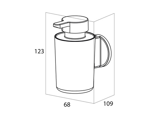 Technický nákres dávkovače mýdla s rozměry