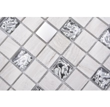 Mozaika z přírodního kamene čtvercová crystal/kámen/ocel wood white-thumb-2