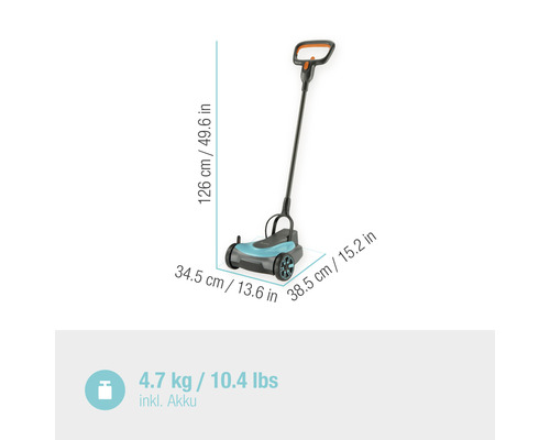 Akumulátorová sekačka na trávu s rukojetí a rozměry